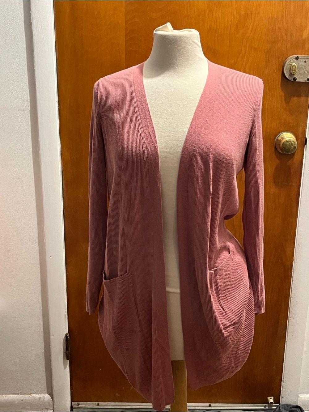 J. Jill Women's Long Ribbed Open Cardigan Sweater Dusty Rose, Size M
